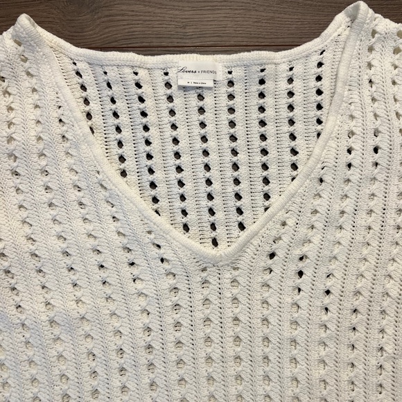 Lovers + Friends As You Are Knit Sweater Pom Pom Trim V-Neck White Size Medium - Picture 4 of 5